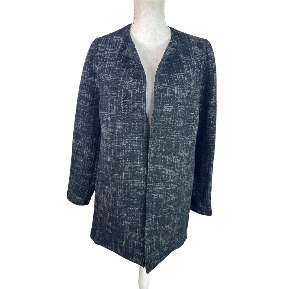 Eileen Fisher Women's M Stretch Jacard Weave‎ Long Open Jacket Black NWT